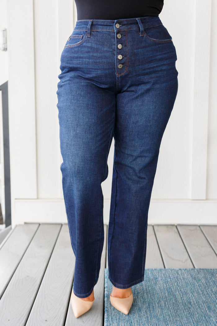 Judy Blue High Rise Button Fly Non Distressed Straight Leg Jeans - size 24