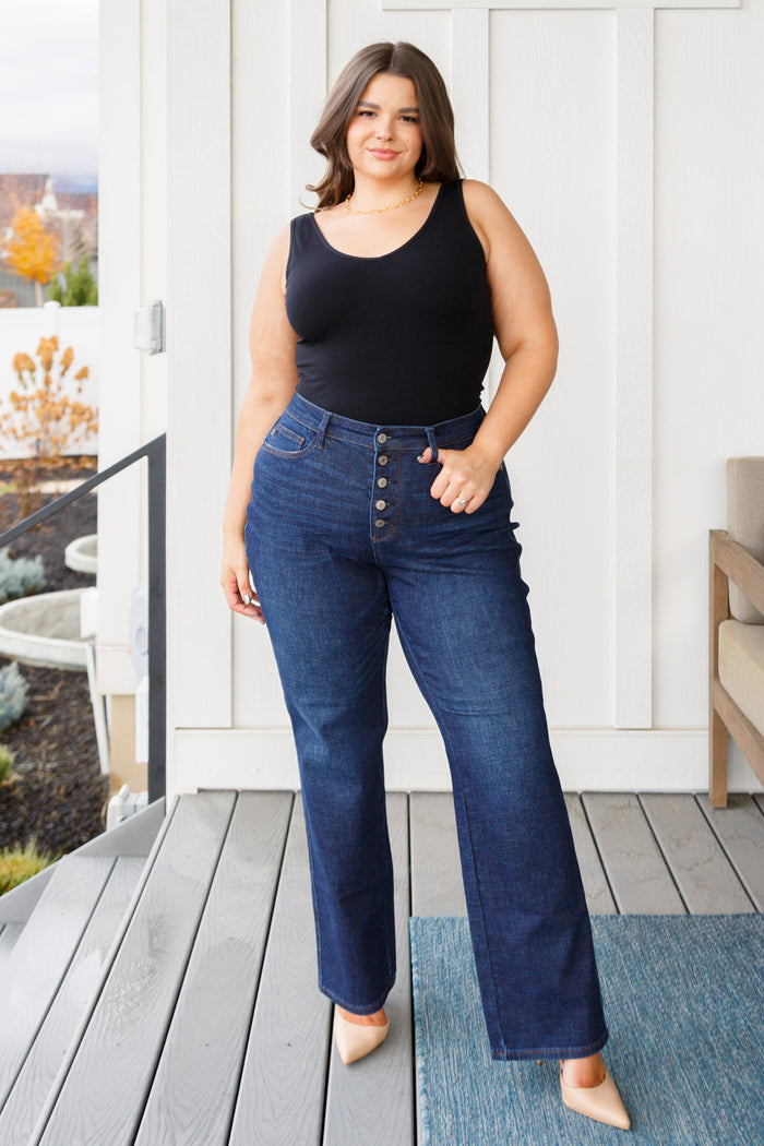 Judy Blue High Rise Button Fly Non Distressed Straight Leg Jeans - size 24