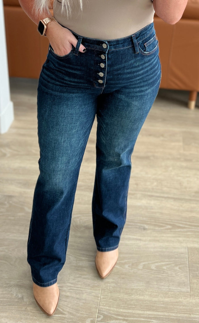 Judy Blue High Rise Button Fly Non Distressed Straight Leg Jeans - size 24
