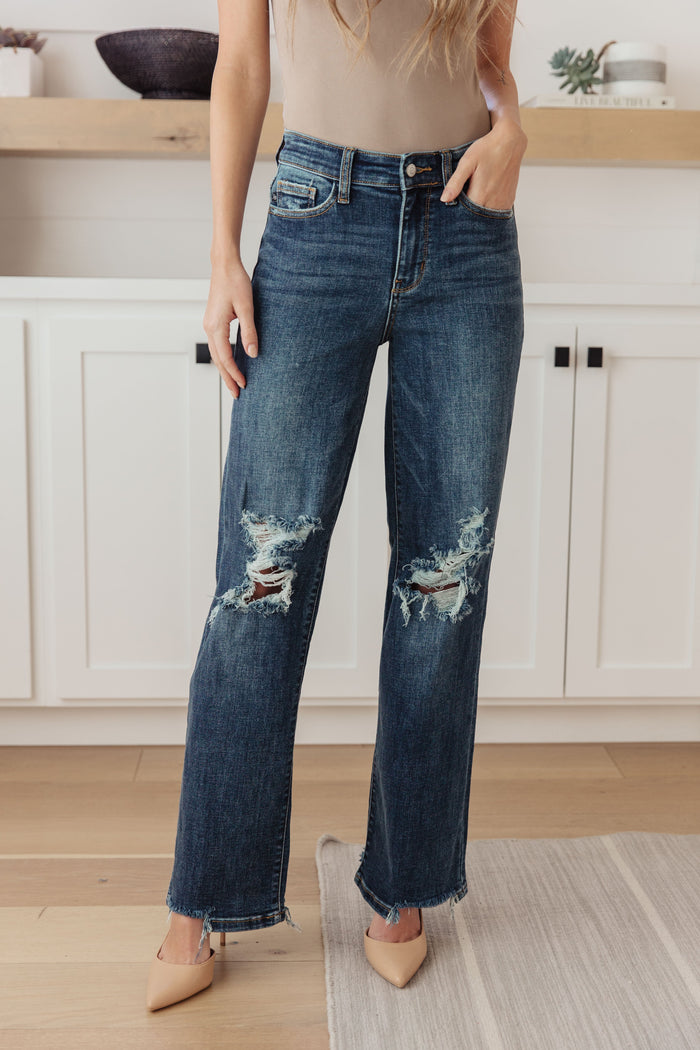 Judy Blue High Waist 90's Straight Jeans in Dark Wash
