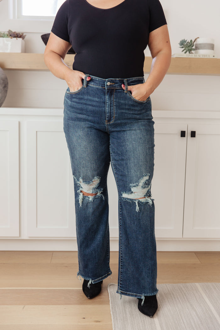 Judy Blue High Waist 90's Straight Jeans in Dark Wash