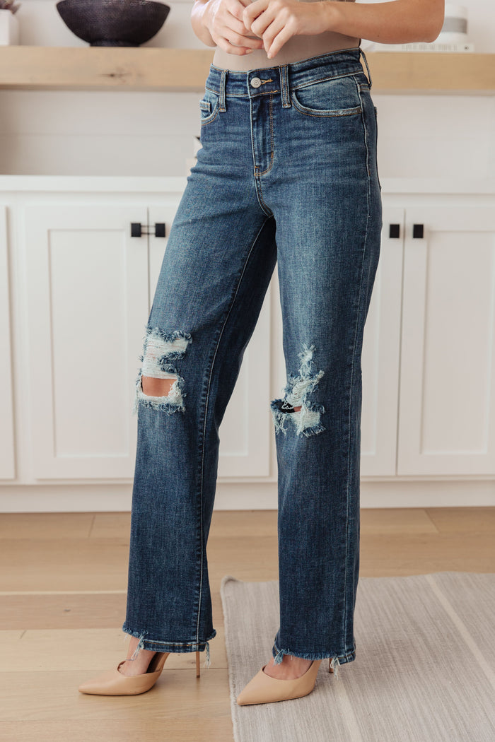 Judy Blue High Waist 90's Straight Jeans in Dark Wash