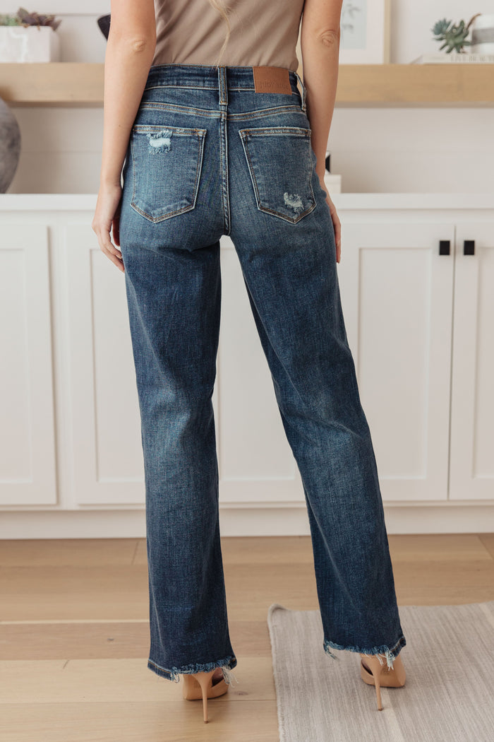 Judy Blue High Waist 90's Straight Jeans in Dark Wash