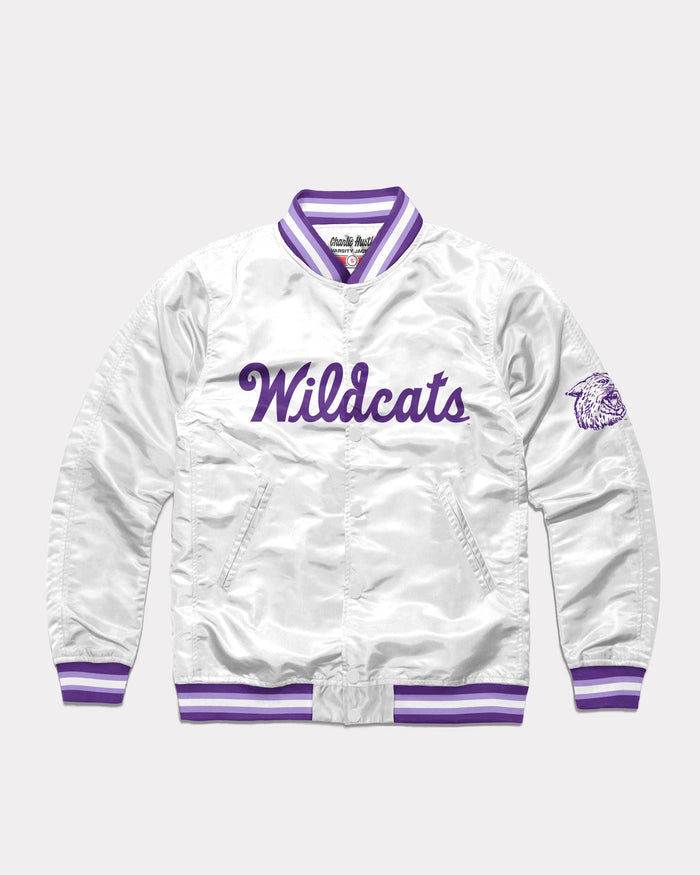 White K-State Wildcats Script Vintage Varsity Jacket Front