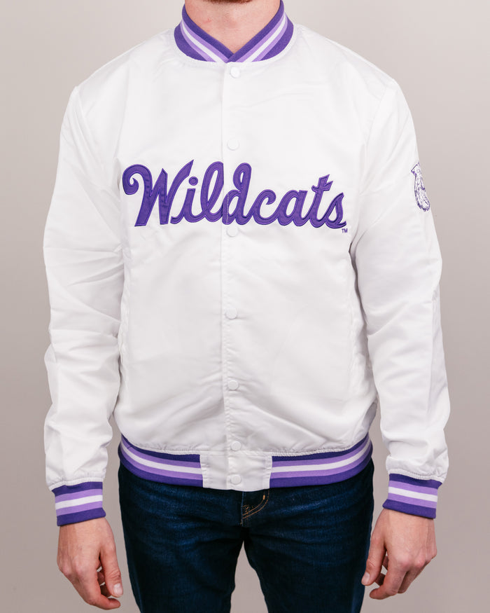 White K-State Wildcats Script Vintage Varsity Jacket Front