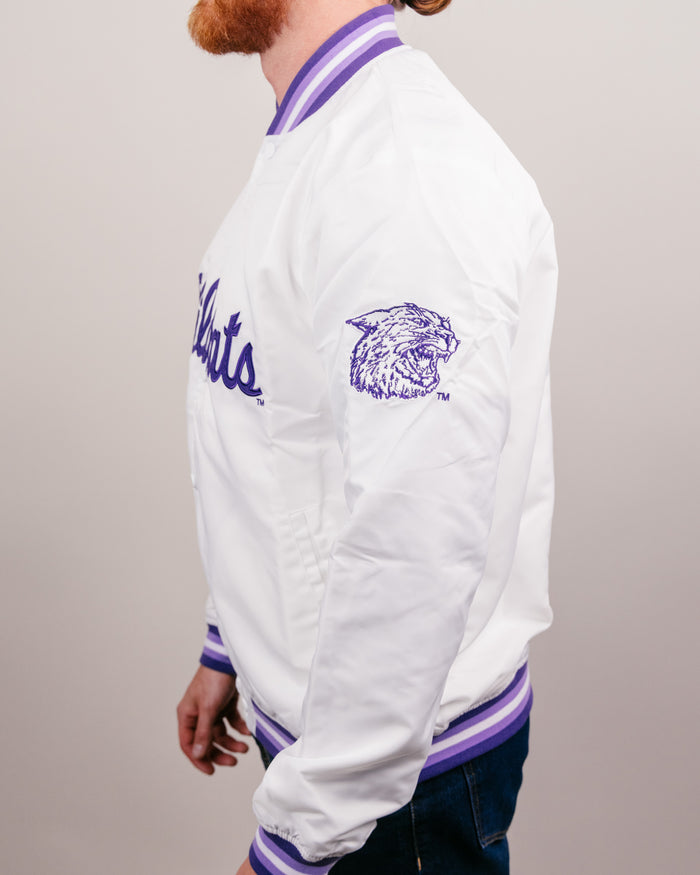 White K-State Wildcats Script Vintage Varsity Jacket Side