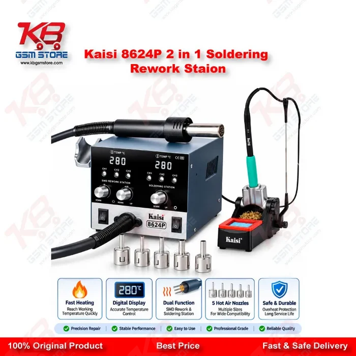 Kaisi 8624P 800W 2 in 1 Hot Air Gun & Soldering Iron Rework Station