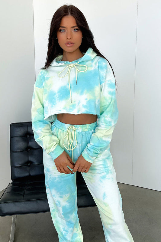 Kamakazi Cropped Sweater - Blue Green Tie Dye