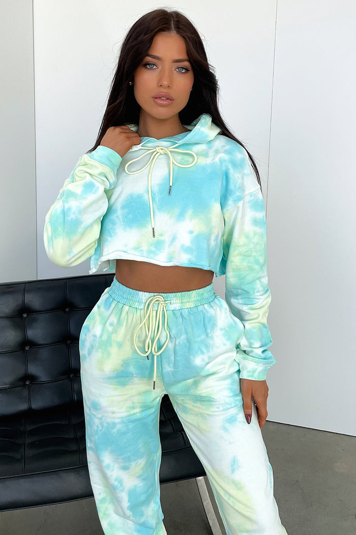 Kamakazi Cropped Sweater - Blue Green Tie Dye