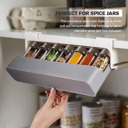 Under-shelf drawer spice rack – kitchen seasoning bottle organizer with sliding design