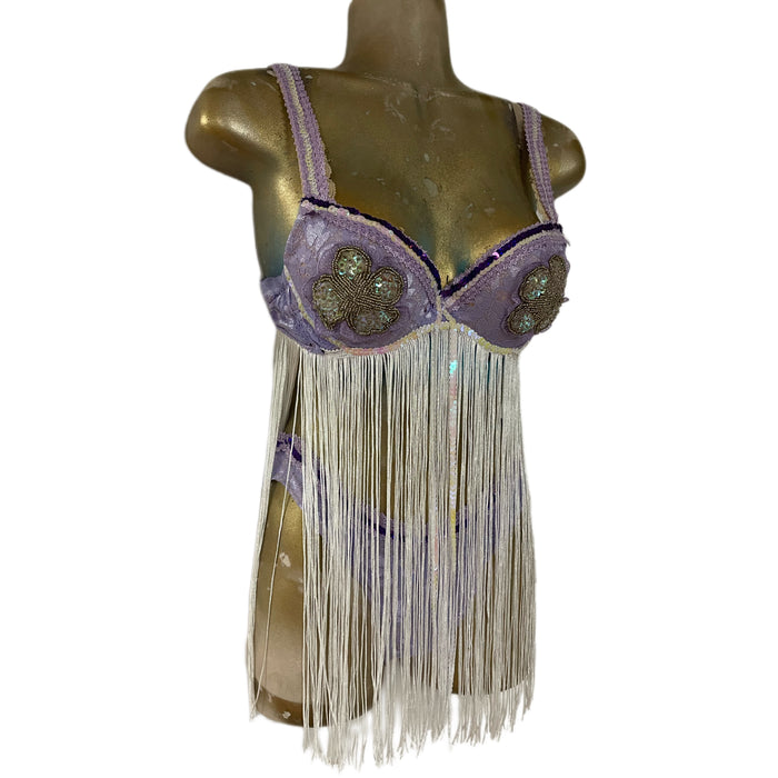 Lavender Lace Fringe Bra Top with matching lace bottom