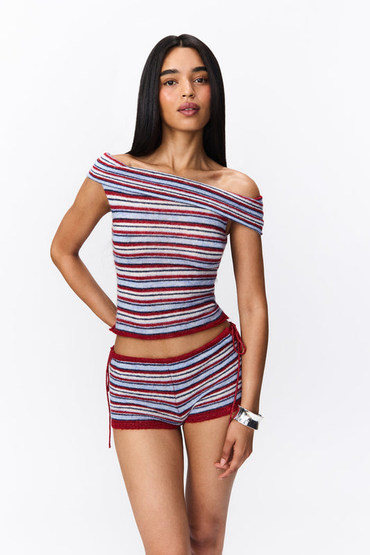 Mabel Off Shoulder Top in Red Stripe