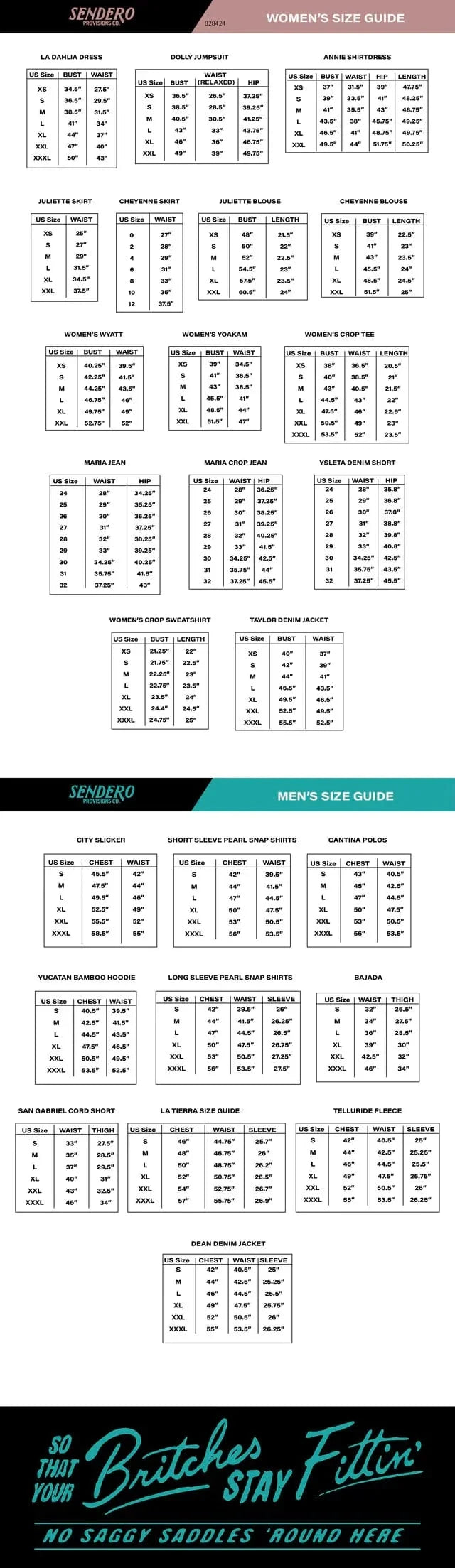 SS24 Size Guide with measurements and sizing charts.