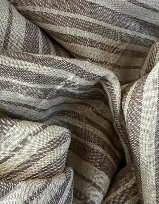 Matera Linen Stripe Fabric, Coffee & Sand