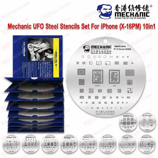 Mechanic UFO Steel Stencils Set For iPhone (X-16PM) 10in1