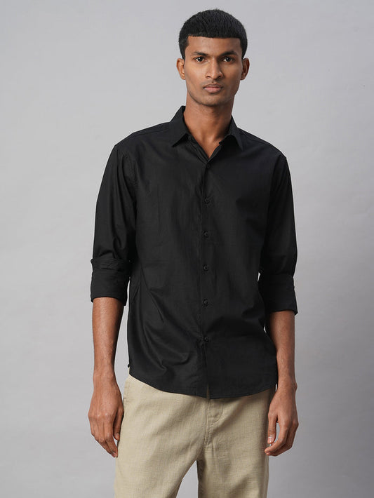 Men's 100% Cotton Slim Fit No Pocket Shirt Black