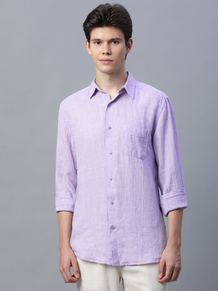 Men's 100% Linen Full Sleeve Pocket Shirt Lilac