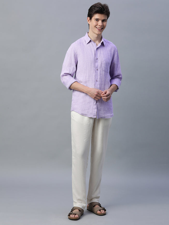 Men's 100% Linen Full Sleeve Pocket Shirt Lilac
