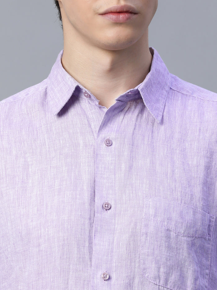 Men's 100% Linen Full Sleeve Pocket Shirt Lilac