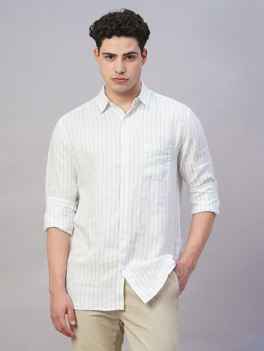 Men's 100% Linen Regular Fit Full Sleeves Shirt Blue