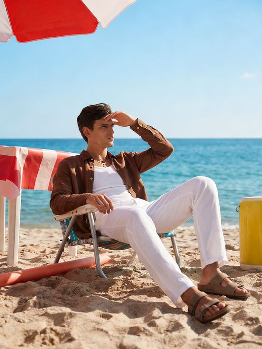 Men's Brown 100% Linen Regular Fit Shirt