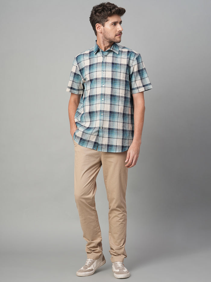 Men's Cotton Linen Regular Fit Stripe Shirt Natural