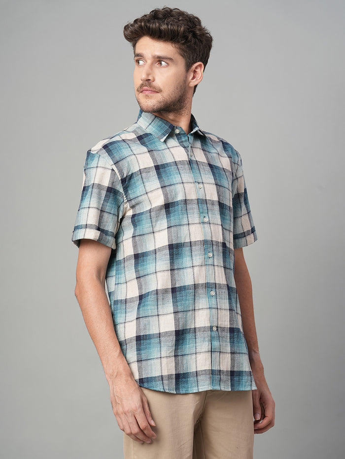 Men's Cotton Linen Regular Fit Stripe Shirt Natural