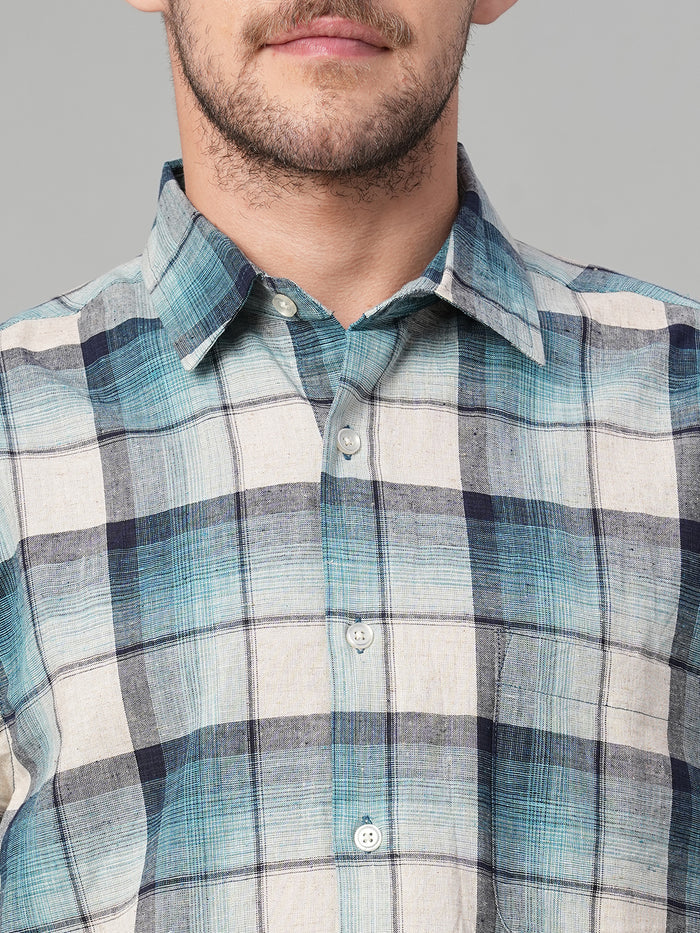 Men's Cotton Linen Regular Fit Stripe Shirt Natural