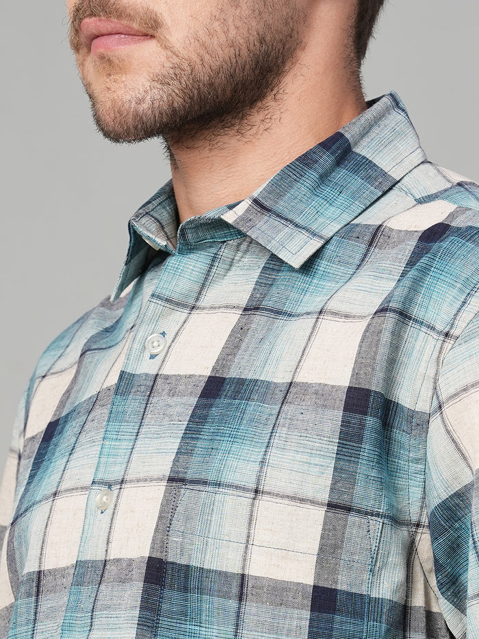 Men's Cotton Linen Regular Fit Stripe Shirt Natural