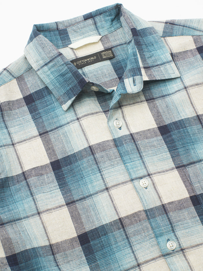 Men's Cotton Linen Regular Fit Stripe Shirt Natural