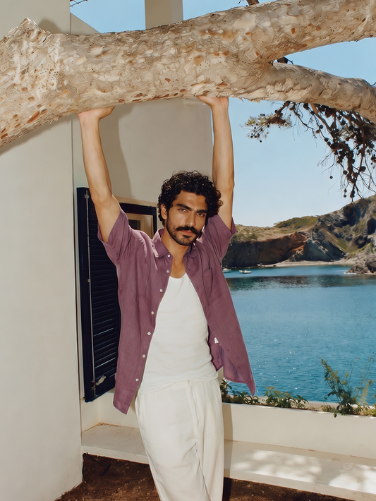 Men's Grape 100% Linen Regular Fit Shirt