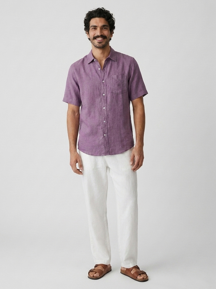 Men's Grape 100% Linen Regular Fit Shirt