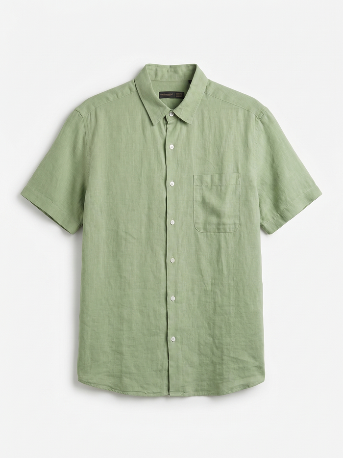 Men's Green 100% Linen Regular Fit Shirt