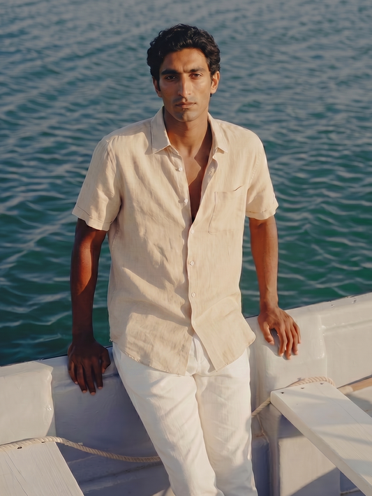 Men's Natural 100% Linen Regular Fit Shirt