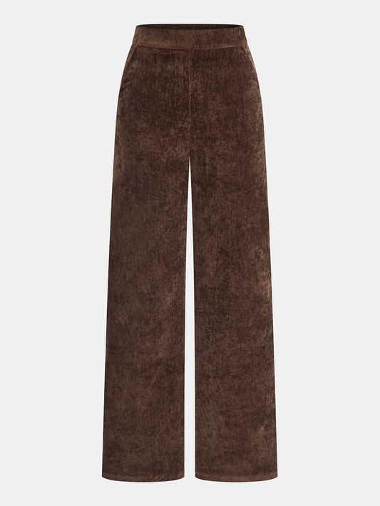 Mid-Waist Velvet Wide-Leg Pants