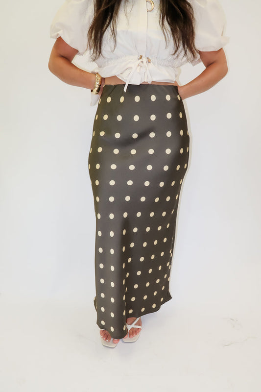 Midnight Muse Satin Polka Dot Skirt - The Pink Tulip Clothing