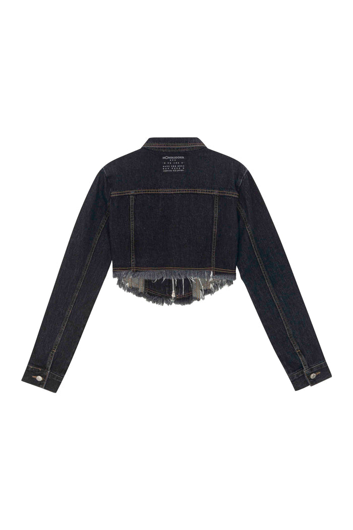 【MOMMANWA モンマンワ】DIAGONAL CROP DENIM JACKET (BLACK)