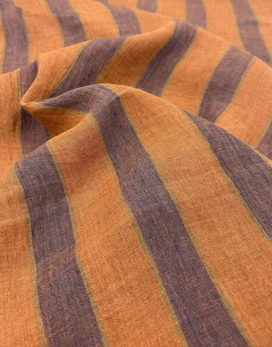 Napoli Linen Broad Stripe Fabric, Orange & Plum