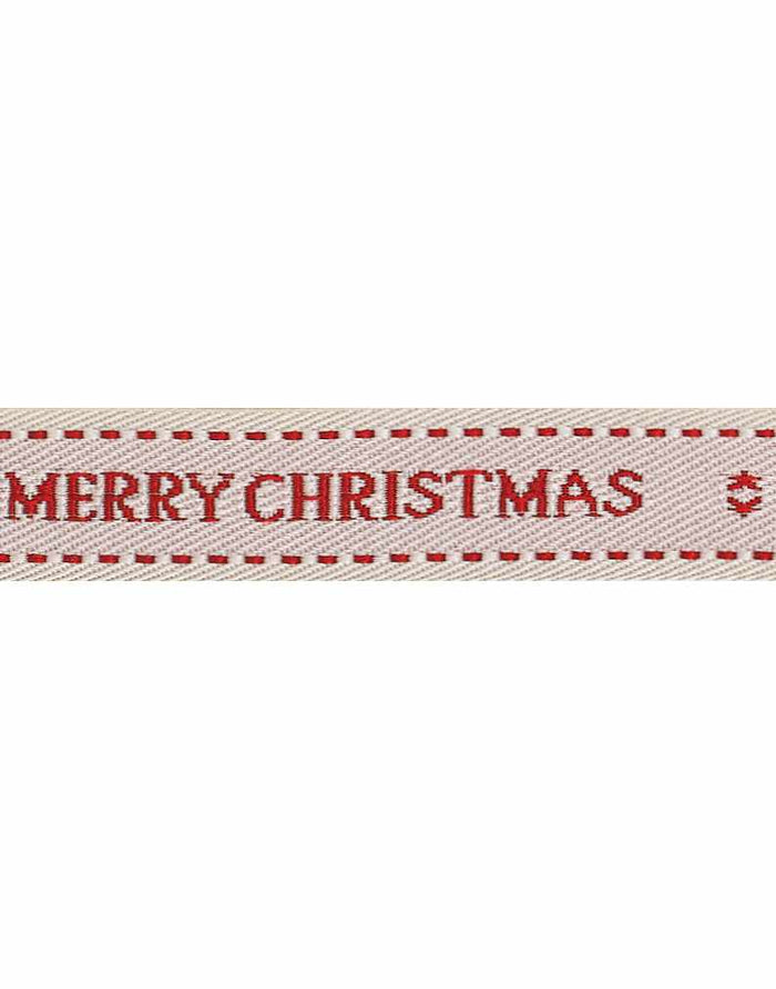 Natural Red Christmas Wishes Ribbon 15mm