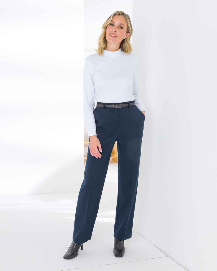 Navy Double Layer Trousers - Navy - Image 1 - The Classic Boutique