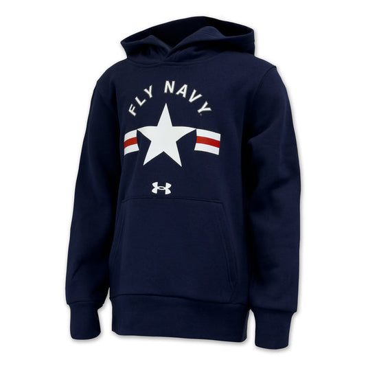 Navy Youth Under Armour Fly Navy Icon Fleece Hood (Navy)