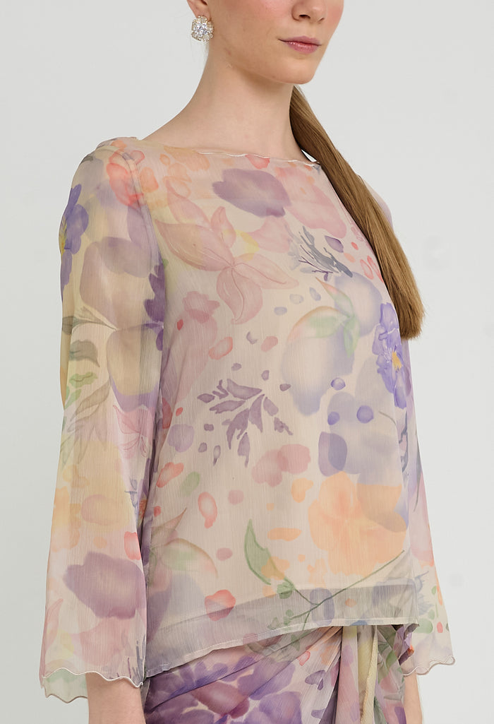 nichii x NURITA HARITH Serene Floral Bateau Neckline Blouse
