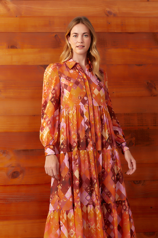 Orange Luna Buttoned Tiered Maxi Dress_4
