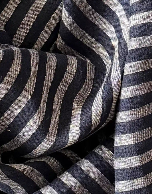 Ostuni Linen Stripe Fabric, Navy & Grey