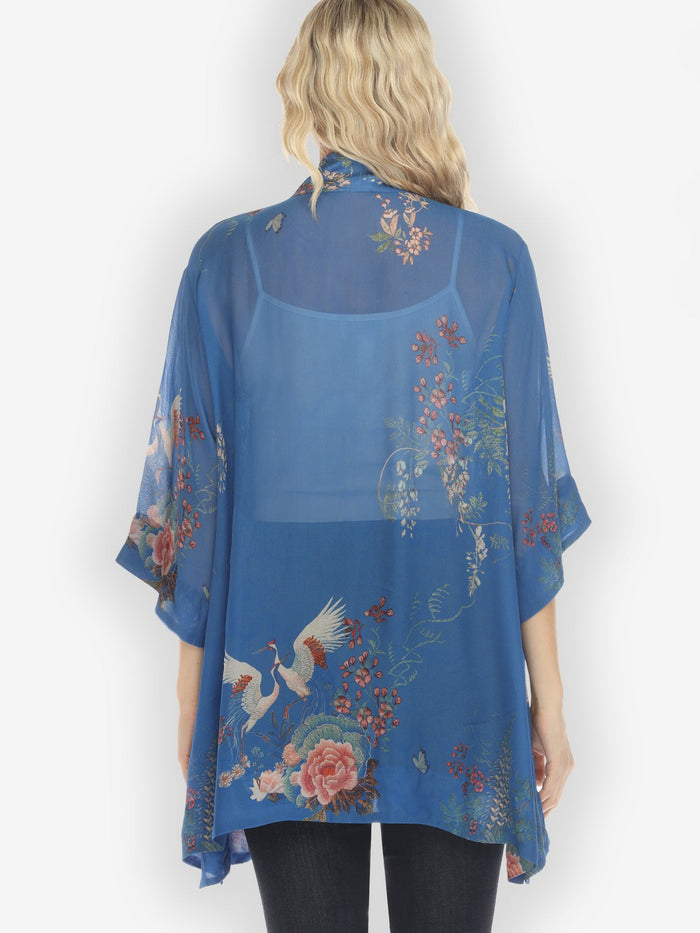 Petite Wisteria Blooms & Cranes Kimono Jacket - 0917WBCB