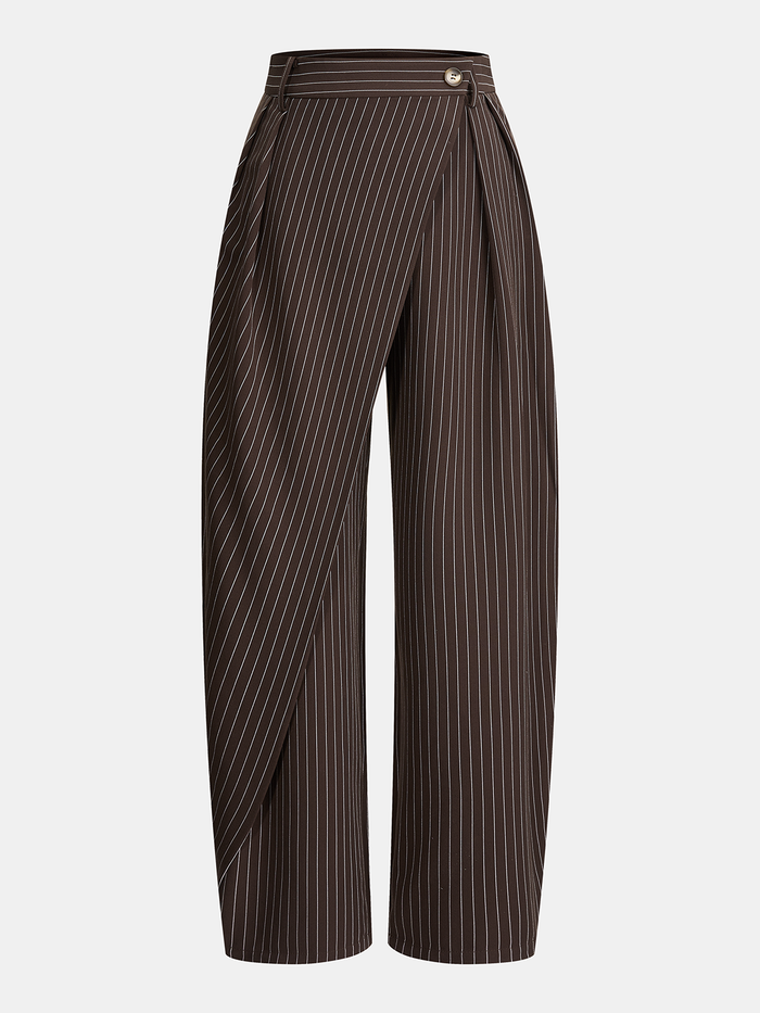 Pinstripe Asymmetric Curved-Leg Pants