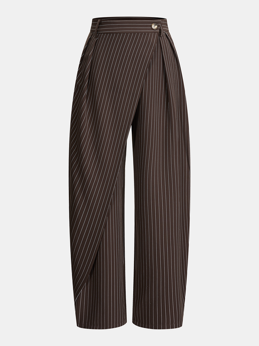 Pinstripe Asymmetric Curved-Leg Pants