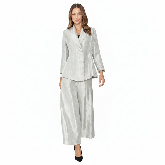 Pleated Wide Leg Pant in Silvery Taupe - 7641P
