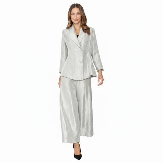 Pleated Wide Leg Pant in Silvery Taupe - 7641P