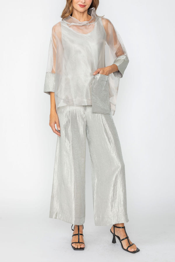 Pleated Wide Leg Pant in Silvery Taupe - 7641P